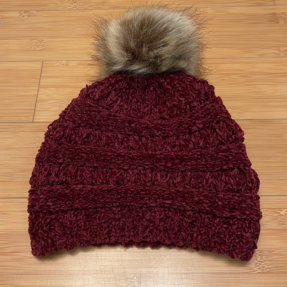ALTAR’D state chenille beanie rich burgundy color w pompon